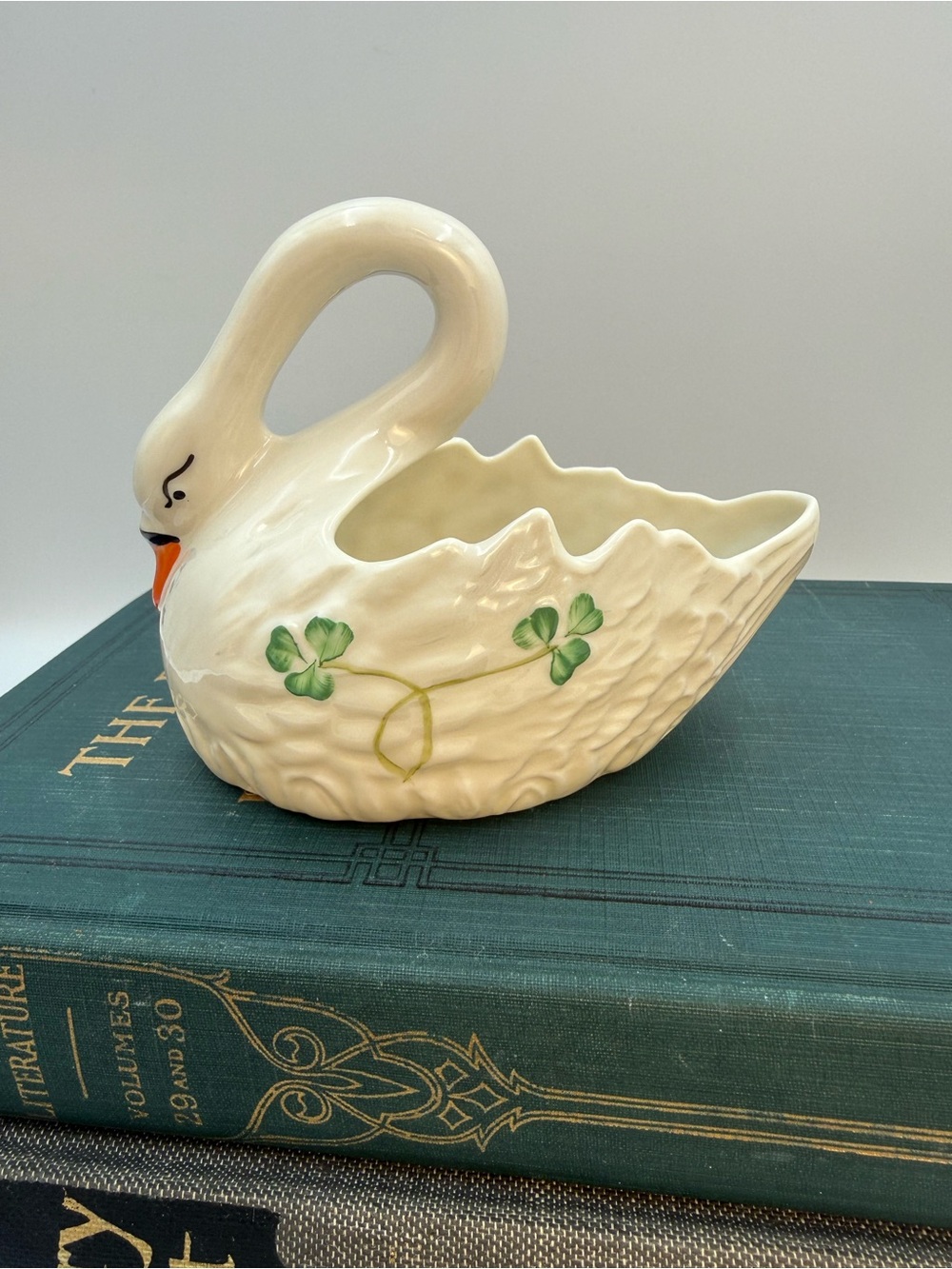 Vintage Belleek Ireland Shamrock Swan Figurine